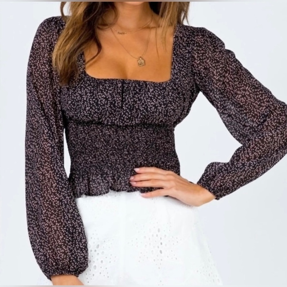 Princess Polly Sheer Balloon Sleeved Blouse Size 2